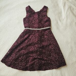 Speechless Girls 5 Burgundy Glitter Lace Dress with rhinestone embellished waist